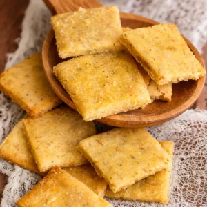 Deliciously Crunchy Gluten-Free Sourdough Discard Crackers 3 Crispy gluten-free sourdough discard crackers on a cheese platter