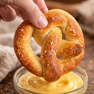 Irresistible Gluten Free Soft Pretzel Recipe You'll Love 4 Homemade gluten free soft pretzels, golden and chewy, served with dipping sauce.