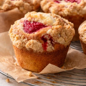 Delicious gluten-free strawberry muffins topped with crunchy sugar and fresh strawberries