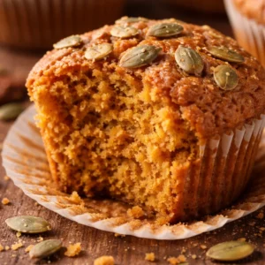 A plate of soft and fluffy gluten-free pumpkin muffins with cinnamon streusel topping.